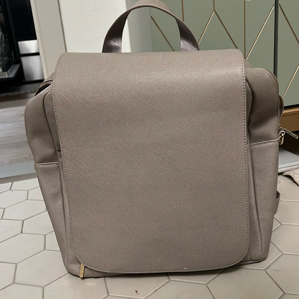 Stackers Travel Laptop Backpack Beige saffiano leather